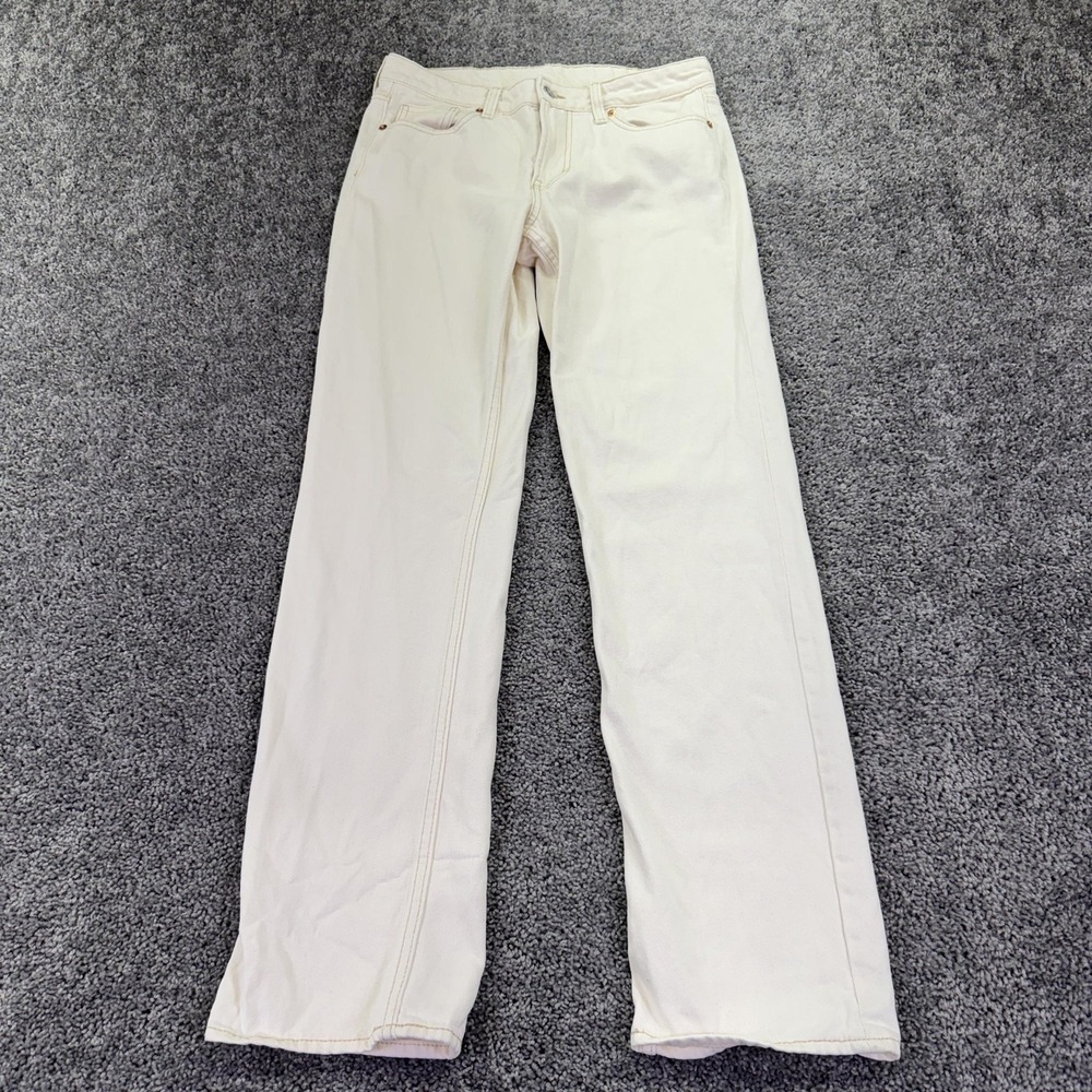 &Denim Jeans Womens 6 Cream Straight Regular Fit Mid Rise Light Wash Denim